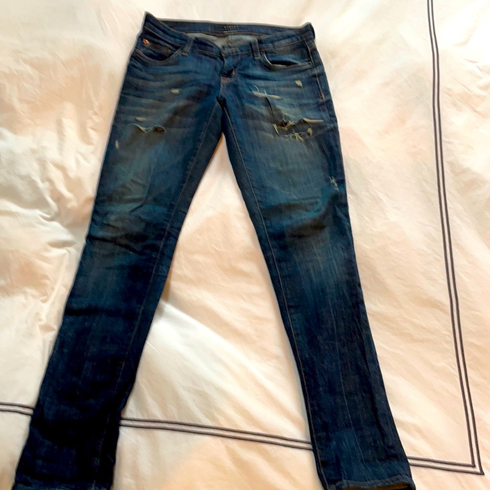 Hudson mid rise ripped skinny jeans